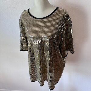 Vtg 90's Metallic Gold Sequin Party Vegas Top Statement Women XL Gold
